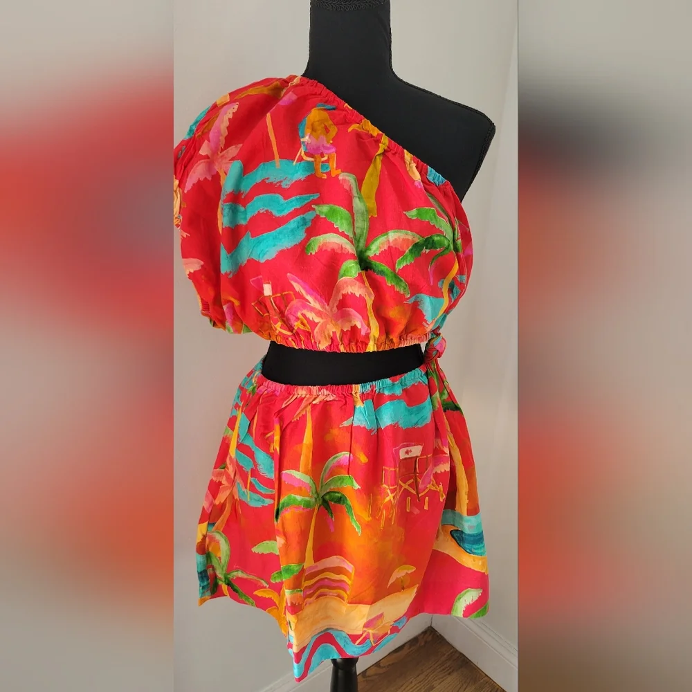 FARM Rio Red Tropical One-Shoulder Mini Dress - Picture 6 of 12
